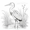 Handdrawn Heron Coloring Pages: Realistic Rendering With Autumn Theme