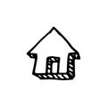 Handdrawn house doodle icon. Hand drawn black sketch. Sign symbol. Decoration element. White background. Isolated. Flat design. V Royalty Free Stock Photo