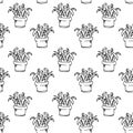 Handdrawn house plant in pot pattern doodle icon. Hand drawn black sketch. Sign symbol. Decoration element. White background. Iso Royalty Free Stock Photo