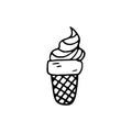 Handdrawn ice cream doodle icon. Hand drawn black sketch. Sign s Royalty Free Stock Photo