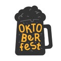 Handdrawn illustration in black and yellow colors with beer mug and handwritten lettering for oktoberfest celebration.