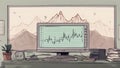 A handdrawn illustration of a stressed students heartrate monitor that shows high peaks and then gradually decreases Royalty Free Stock Photo