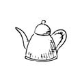 Handdrawn kettle doodle icon. Hand drawn black sketch. Sign symbol. Decoration element. White background. Isolated. Flat design. Royalty Free Stock Photo