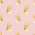 Handdrawn lily seamless pattern. Watercolor cream lily on the light pink background. Scrapbook design elements. Typography poster Royalty Free Stock Photo