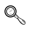 Handdrawn magnifier doodle icon. Hand drawn black sketch. Sign cartoon symbol. Decoration element. White background. Isolated. Royalty Free Stock Photo