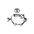 Handdrawn money box pig doodle icon. Hand drawn black sketch. Si Royalty Free Stock Photo