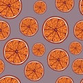 Handdrawn orange slice pattern on violet background