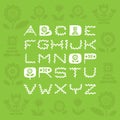 Handdrawn ornamental font with floral elements on green backdrop