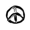 Handdrawn pacifist sign, peace symbol, black brush paint. Hippie grunge icon on a white background. Vector Royalty Free Stock Photo
