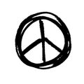 Handdrawn pacifist sign, peace symbol, black brush paint. Hippie grunge icon on a white background. Vector Royalty Free Stock Photo