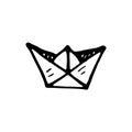 Handdrawn paper boat doodle icon. Hand drawn black sketch. Sign