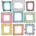 Handdrawn picture frames colorful sketch, doodle borders collection, gallery wall decor, cartoon