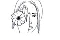 Handdrawn portrait illustration of woman with flowers