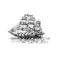 handdrawn sailing ship illustration, sailing ship drawing, sea, elements, marine illustrations, sea, ocean, water