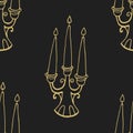 Handdrawn seamless pattern candlestick doodle icon. Hand drawn black sketch. Sign cartoon symbol. Decoration element Royalty Free Stock Photo