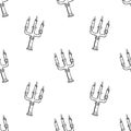 Handdrawn seamless pattern candlestick doodle icon. Hand drawn black sketch. Sign cartoon symbol. Decoration element. White Royalty Free Stock Photo