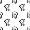 Handdrawn seamless pattern grave doodle icon. Hand drawn black sketch. Sign cartoon symbol. Decoration element. White background.