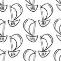 Handdrawn seamless pattern ship doodle icon. Hand drawn black sketch. Sign symbol. Decoration element. White background. Isolated