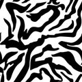 Handdrawn seamless pattern of skin tiger. Black contour lines on the transparent background. Vector