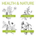 Handdrawn Set - Health and Nature. Collection of