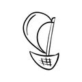 Handdrawn ship doodle icon. Hand drawn black sketch. Sign symbol. Decoration element. White background. Isolated. Flat design.