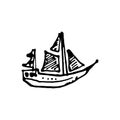 Handdrawn ship doodle icon. Hand drawn black sketch. Sign symbol