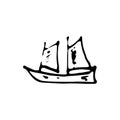 Handdrawn ship doodle icon. Hand drawn black sketch. Sign symbol