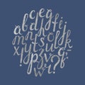 Handdrawn silver font with punctuation marks