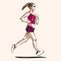 Handdrawn sketch of running woman