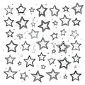 Handdrawn star sketch collection, hand drawn pentagram icons isolated, doodle stars shapes