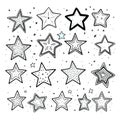 Handdrawn star sketch collection, hand drawn pentagram icons isolated, doodle stars shapes
