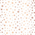 Handdrawn stars rose gold foil vector background. Seamless pattern for Christmas and celebrations. Hand drawn copper stars on