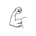 Handdrawn strong arm doodle icon. Hand drawn black sketch. Sign Royalty Free Stock Photo