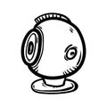 Handdrawn Surveillance Camera doodle icon. Hand drawn black sketch. Sign symbol. Decoration element. White background. Isolated. Royalty Free Stock Photo