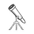 Handdrawn telescope doodle icon. Hand drawn black sketch. Sign cartoon symbol. Decoration element. White background. Isolated.