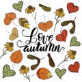 Handdrawn unique autumn card with brush lettering quote.