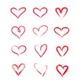 Cute handdrawn vector grunge hearts set, Valentine day illustration, vintage design element