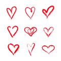 Cute handdrawn vector grunge hearts set, Valentine day illustration, vintage design element