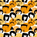 Handdrawn vector seamless pattern with illustrated group of men and women. Crowd of funny creative peoples. Contemporary art