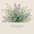 Handdrawn Vector Watercolour style, nature illustration. Background with leaves and branches