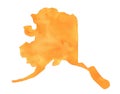 Watercolor drawing of Alaska State Map Silhouette in orange color gradient.