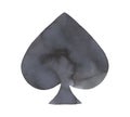 Watercolor illustration of black stained spades symbol. One of playing cards suits. Royalty Free Stock Photo