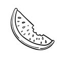 Handdrawn water-melon doodle icon. Hand drawn black sketch. Sign cartoon symbol. Decoration element. White background. Isolated.