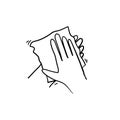 Handdrawn Wipe your hand with damp cloth black icon. Wipe skin paper tissue. Wash hand. Personal hygiene. White napkin. Royalty Free Stock Photo