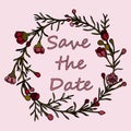 Handdrawn wreath made in vector. Unique decoration for greeting card, wedding invitation, save the date.