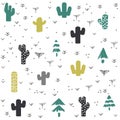 Vector cactus plant seamless pattern. Cacti flower background, print