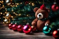 HANDE MADE BROWN TEDDY BEAR IN CHRISTAMS GENERATED BY AI TOOL Royalty Free Stock Photo