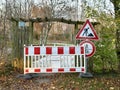 11.15.2025 - Handewitt, Germany. Road blocking sign for walking path at Buerger park Royalty Free Stock Photo
