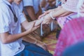 Handfasting. Selective focus on hands of Thai graduation ceremon