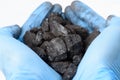 Handful of coal lumps in hands